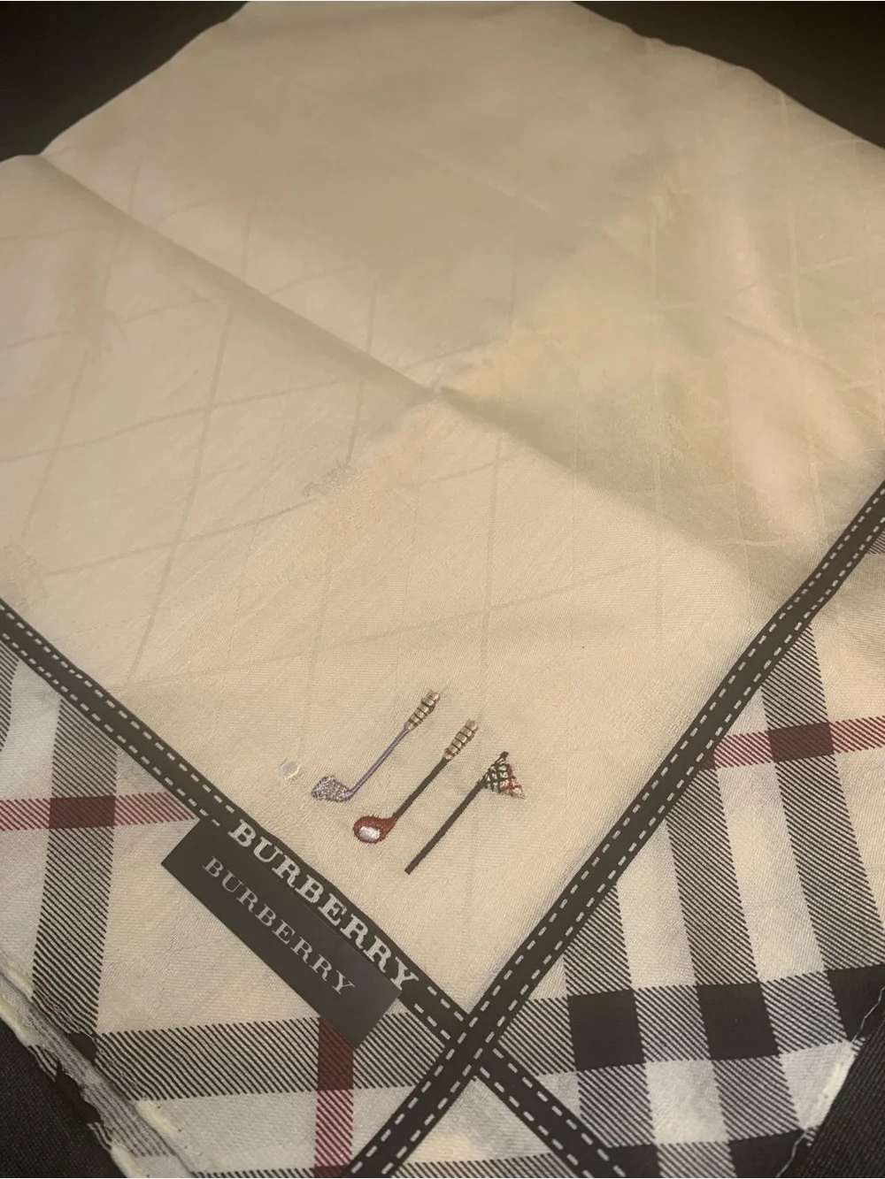 Burberry Plaid Handkerchief in Cream, Black & Red